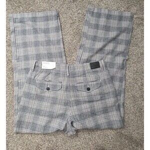 NWT American Eagle Plaid Pants Size 10 Black White High Rise Baggy Wide Leg